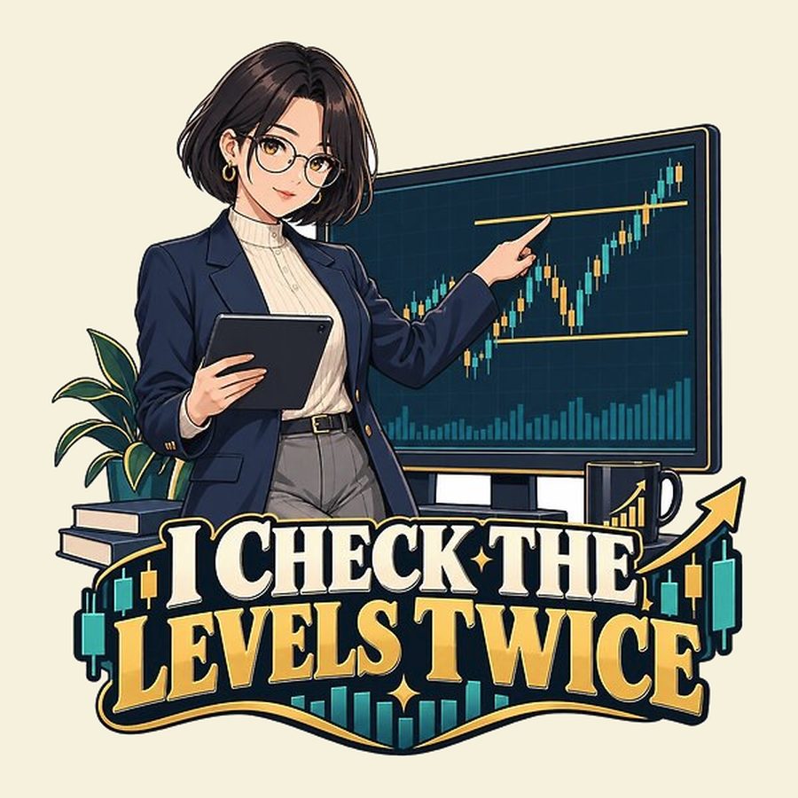 Anime-style trader at a candlestick chart with the slogan I Check the Levels Twice